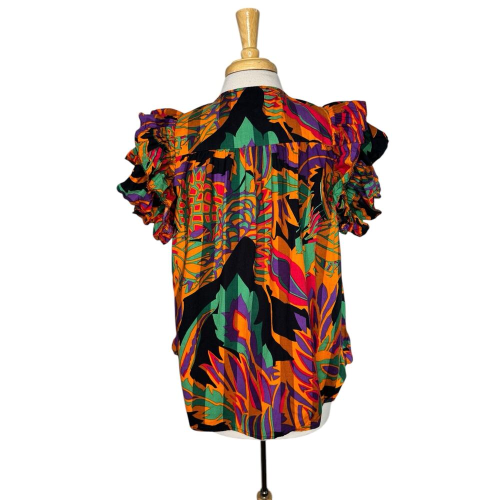 HOUSE OF HARLOW 1960 Meadow Pink Print Blouse Size XL Womens Bright Orange Green - Picture 3 of 9